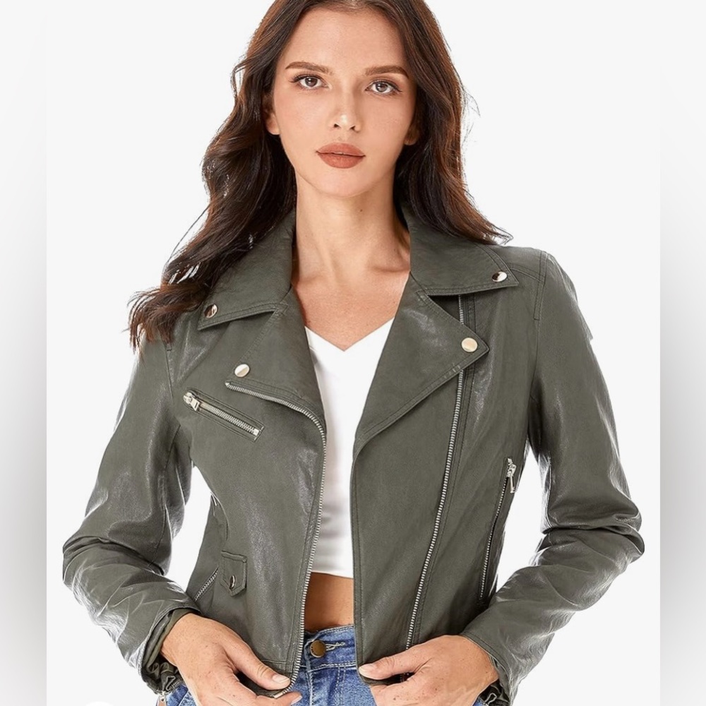 NEW Gray Leather Jacket